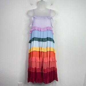 Storia Dress Women S Rainbow Tiered Ruffle Chiffon Romantic Boho Summer Coquette